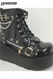 Niulatu Women Goth Platform Mid Calf Boots Wedges Heeled Cospaly Autumn Combat Boots Design Luxury Motorcycle Boots Shoes DJSE
