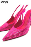 Niulatu female 2025 new summer red stiletto pointed high heels fashion rhinestone bright single shoes women sandals DJSE