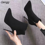 Niulatu Women 2025 Autumn/Winter High Heel Shoes Sexy Black Stiletto Pointed Toe Side Zipper Botines Casual Botas De Mujer DJSE