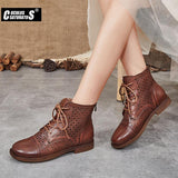 Niulatu Style Genuine Leather Women Boots Flat Booties Soft Cowhide Women's Shoes Front Zip Ankle Boots zapatos mujer DJSE
