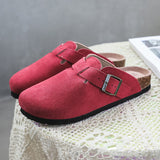 Niulatu Popular Women's Closed Toe Cork Slippers Mule Clogs Cork Sandals For Women Split Leather Garden Slides Cork Shoes DJSE