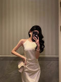Sexy Mermaid Halter White Satin 18th Birthday Dress Ankle Length Party Birthday Outfits For Women HZ1214