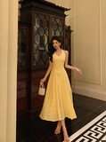 Sexy A line Halter Yellow 18th Birthday Dress Long Party Birthday Outfits For Women HZ1214