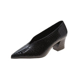 Niulatu V-Neck Patent-Leather Single Women Shoes High Heels Spring Versatile Retro Chunky Single Shoes Zapatos De Mujer Black DJSE