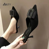 Niulatu Baotou Half Slipper Shoes Women Stiletto High Heels Korean All-match Pumps Square Rhinestone Pointed Mules Shoes DJSE
