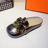 Niulatu Women Slipper Low Heels Casual Slides Flip Flop Round Toe New Arrival Brand Design Gold Chain Closed Slip On Shoes Mulles DJSE