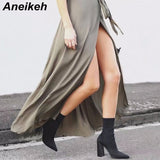 Niulatu Slim Stretch Ankle Boots for Women Pointed Toe Sock Boots Square High Heel Boots Shoes Woman Fashion Bota Feminina 41 DJSE