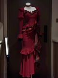 Niulatu Sheath Sweetheart Long Sleeves Burgundy Birthday Dresses Birthday Outfits SD460