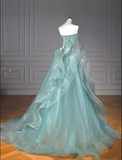 Niulatu Ball Gown Sweetheart Tulle Green Long Evening Dress Prom Dresses With Ruffles HZ1110