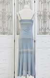 Niulatu Spaghetti Straps Blue Chiffon Beaded Prom Dress Evening Dress HZ1007