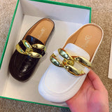 Niulatu Women Slipper Low Heels Casual Slides Flip Flop Round Toe New Arrival Brand Design Gold Chain Closed Slip On Shoes Mulles DJSE
