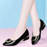 Niulatu Shoes Black Patent Leather Dress Shoes Pointed Toe Boat Shoes Med Heels Pumps Soft Comfortable Mother Work Shoes DJSE