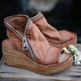 Niulatu Women Summer Sandals Mid Heels Wedges Shoes Ladies Vintage PU Leather Plus Size Sandalias Mujer Sapato Feminino 2025 DJSE