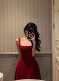 Vintage A Line Square Neckline Burgundy Satin Sleeveless 18th Birthday Dress Party Gown Birthday Outfits For Women HZ1214