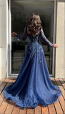 Niulatu Long Sleeves Slit Prom Dress Long Party Dress Evening Dress HZ0113