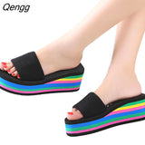 Niulatu Women Sandal Slippers Platform Bath Slippers Wedge Beach Flip Flops High Heel Beach Slide Shoes EVA Fashion Casual Black DJSE