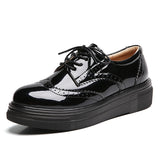 Niulatu Women Brogue Shoes Platform Autumn Patent Leather Black Casual Flats Lady Derby Classic Varnish Oxfords Female Footwear DJSE