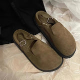 Niulatu New Flat Shoes Women Thick-soled Outer Wear All-match Solid Color Casual Belt Buckle Big Toe Women's Shoes DJSE