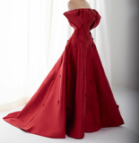Niulatu Burgundy 3D Flowers Off Shoulder Evening Dress A Line Prom Dress HZ1007