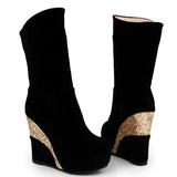 Niulatu Sale Elegant Ladies Platform High Wedges women's Boots Flock Casual Party Fashion Patchwork Winter Plush Shoes DJSE