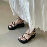 Niulatu Women Summer 2025 Square Toe Pu Leather Platform Wedges Ladies Shoes Causal Rome Gladiator Female Sandal Woman Sandals DJSE