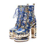 Niulatu crystal super high heels wedding party shoes women's silk embroidery flower platform ethnic Ankle boots FT1736 DJSE