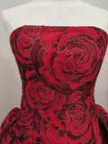 Niulatu Ball Gown Strapless Red Satin Floral Cocktail Dress Short Birthday Outfits SD402