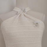 Niulatu A line Halter White Satin Short Homecoming Dresses Birthday Outfits SD403