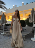 Niulatu A Line Spaghetti Straps Blue Backless Prom Dresses Long Party Dress SD2272