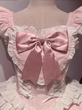 Niulatu Ball Gown Square Neckline Floral Lace Party Dresses Pink Birthday Outfits With Bowknots SD455
