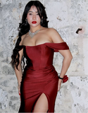 Niulatu Burgundy Off The Slit Mermaid Evening Dress Formal Prom Dress HZ1007