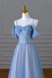 Niulatu Spaghetti Strap Tulle Long Prom Dress Beautiful A-Line Evening Dress HZ1007
