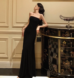 Sexy Mermaid Strapless Black 18th Birthday Dress Floor Length Party Birthday Outfits For Women HZ1214