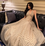 Sexy A line Halter Polka Dot Halter Neck 18th Birthday Dress Long Party Birthday Outfits For Women HZ1214