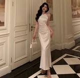 Sexy Mermaid Halter White Satin 18th Birthday Dress Ankle Length Party Birthday Outfits For Women HZ1214