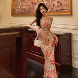 Sexy Mermaid Spaghetti Straps Floral Pink 18th Birthday Dress Holiday Party Birthday Outfits For Women HZ1214