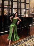 Sexy A line Spaghetti Straps Green Slit 21st Birthday Dress Holiday Party Birthday Outfits For Women HZ1214