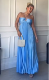 Niulatu A Line Spaghetti Straps Blue Backless Prom Dresses Long Party Dress SD2272