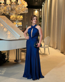 Niulatu Halterneck Pleated Mermaid Long Prom Dress Evening Dress HZ1007