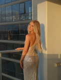 Niulatu Straps Champagne Sequin Sheath Long Prom Dress Evening Dress HZ1007