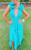 Niulatu V Neck Ruffles Long Prom Dress Simple Evening Dresses HZ1007