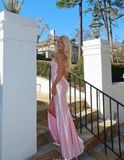 Niulatu Satin Appliques Mermaid Prom Dress Long Slit Evening Gown HZ1007