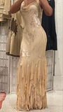 Niulatu Spaghetti Straps Chiffon Print Beaded Ruffles Evening Dress Mermaid Prom Dress HZ1007