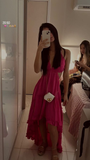 Niulatu A-line V Neck Hi-low Evening Dress Bohemian Summer Beach Vacation Dress HZ1007