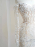 Niulatu White Lace Appliques Tulle Sequin Mermaid Prom Dress Off Shoulder Evening Dress HZ1007