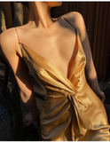 Niulatu Halter V Neck Party Dress Champagne Gold Prom Evening Dress HZ1007