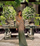 Niulatu Deep V Neck Long Sleeves Evening Dress Glam Dress HZ1007