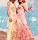 Niulatu Spaghetti Straps Chiffon Print Beaded Ruffles Evening Dress Mermaid Prom Dress HZ1007