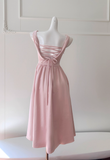 Niulatu Pink A Line Straps Pleated Satin Homecoming Dress HZ0113