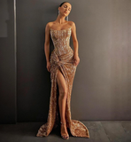 Niulatu prom dresses gold mermaid evening gowns HZ0113